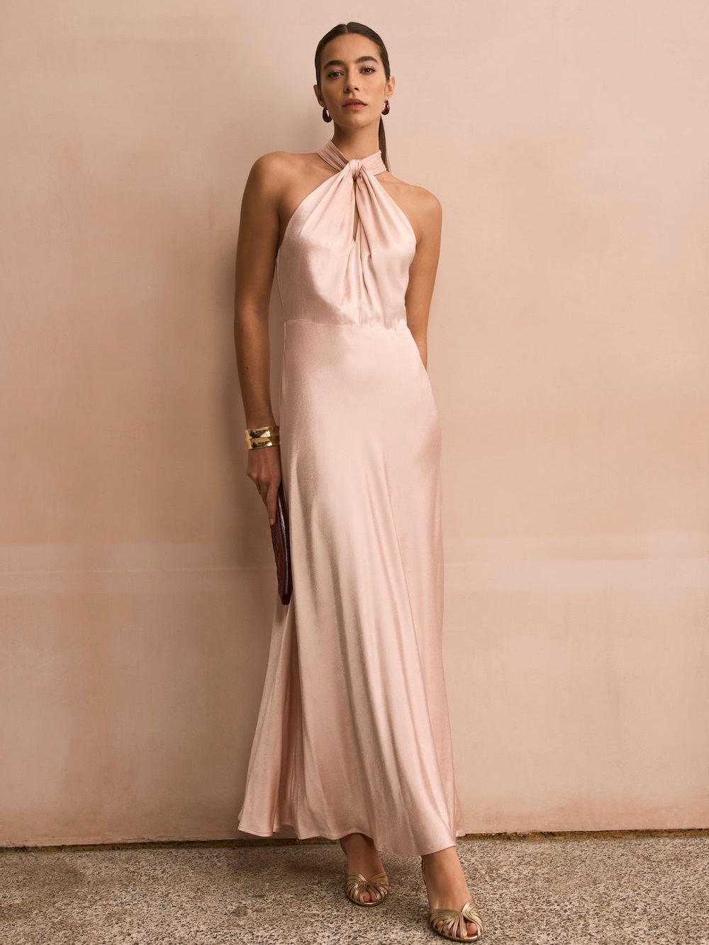 H&M Blush Pink Halter Satin Maxi Dress